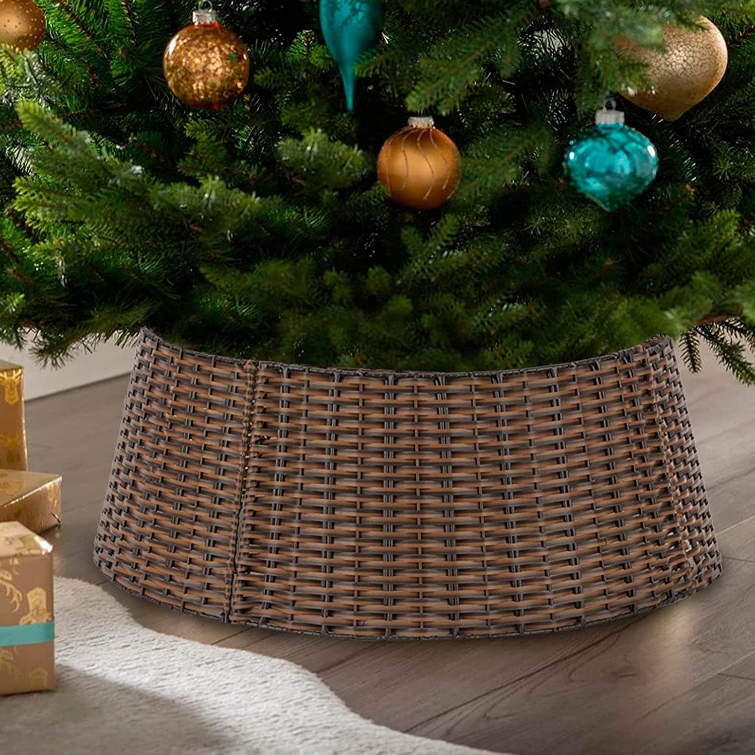 Wicker white Wash Christmas Tree Skirts Rattan Basket Cover Base In 4 Sizes