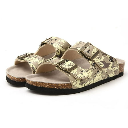 

2-Strap Adjustable Buckle Flat Casual Sandals Slide Cork Footbed Sandals for Men Women 43 Camouflage