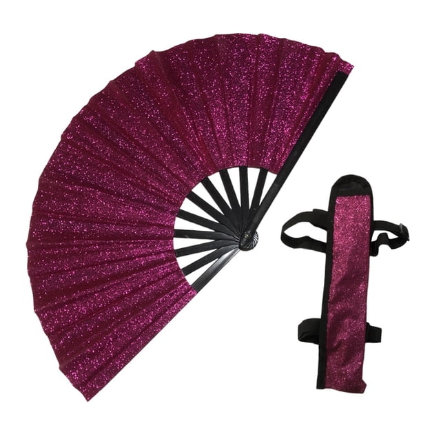 Plegable Glitter no Kung Fu Fan 13 pulgadas Radio para club de baile Ligero Rosa rojo