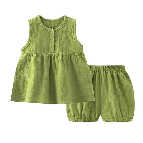 REDARER Baby Girl Dress Set Solid Color Comfortable Double Cotton Girls Cardigan Pajamas Home Wear Two Sets,18-24 Months