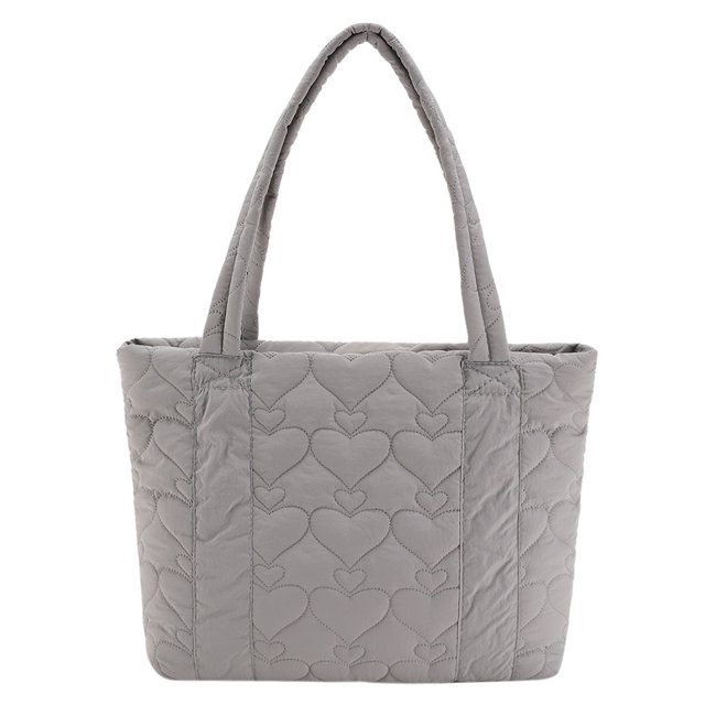 Bolsa De Hombro Love Quilted Women Shoulder Bag Nylon Casual Cotton Padded Bag para el trabajo (gris) Likrtyny Para Estrenar