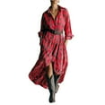 thumbnail image 3 of Stichou Women's Spring Vintage Plaid Maxi Shirt Dresses Long Sleeve Button Down Swing Long Dress Red L, 3 of 5