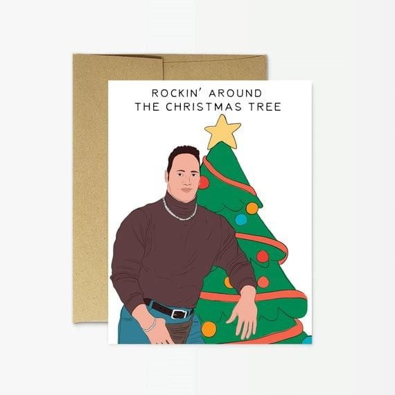 Rockin' Around the Christmas Tree Greeting Card - Festive Holiday Design with Envelope - Funny and Cheerful Card for Friends and Family