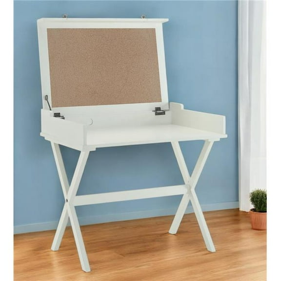 HomeRoots 516424 34 in. Antiqued White Wood Flip Top Desk