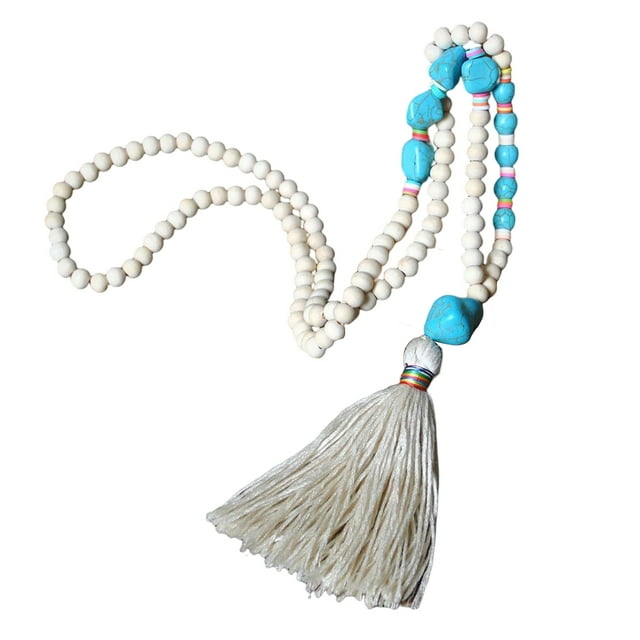 Collar Decorativo de suéter Qarigey para Mujeres y Hombres con Borla y cuentas color beige
