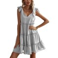 thumbnail image 1 of Txlixc, vestido informal de verano para mujer, vestido acampanado de Color sólido sin mangas con cuello en V y volantes, vestido plisado para fiesta en la playa, ropa de calle Txlixc  Estilo de ocio, 1 of 8