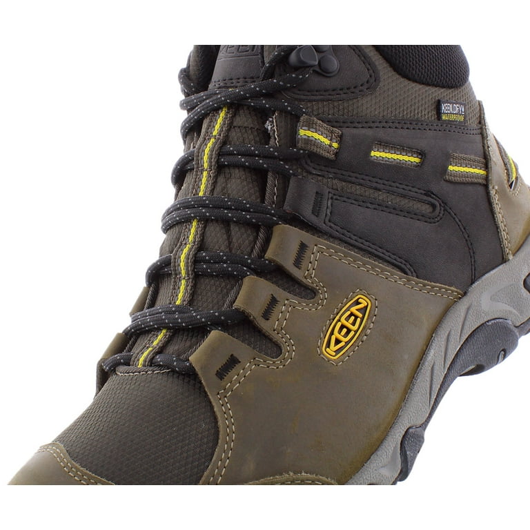 キーン メンズ ハイキングブーツ KEEN Men's Steens Mid Waterproof Hiking Boots - Canteen/Black/White KEEN Men's Steens Mid Height Leather Waterproof Hiking Boot, Black