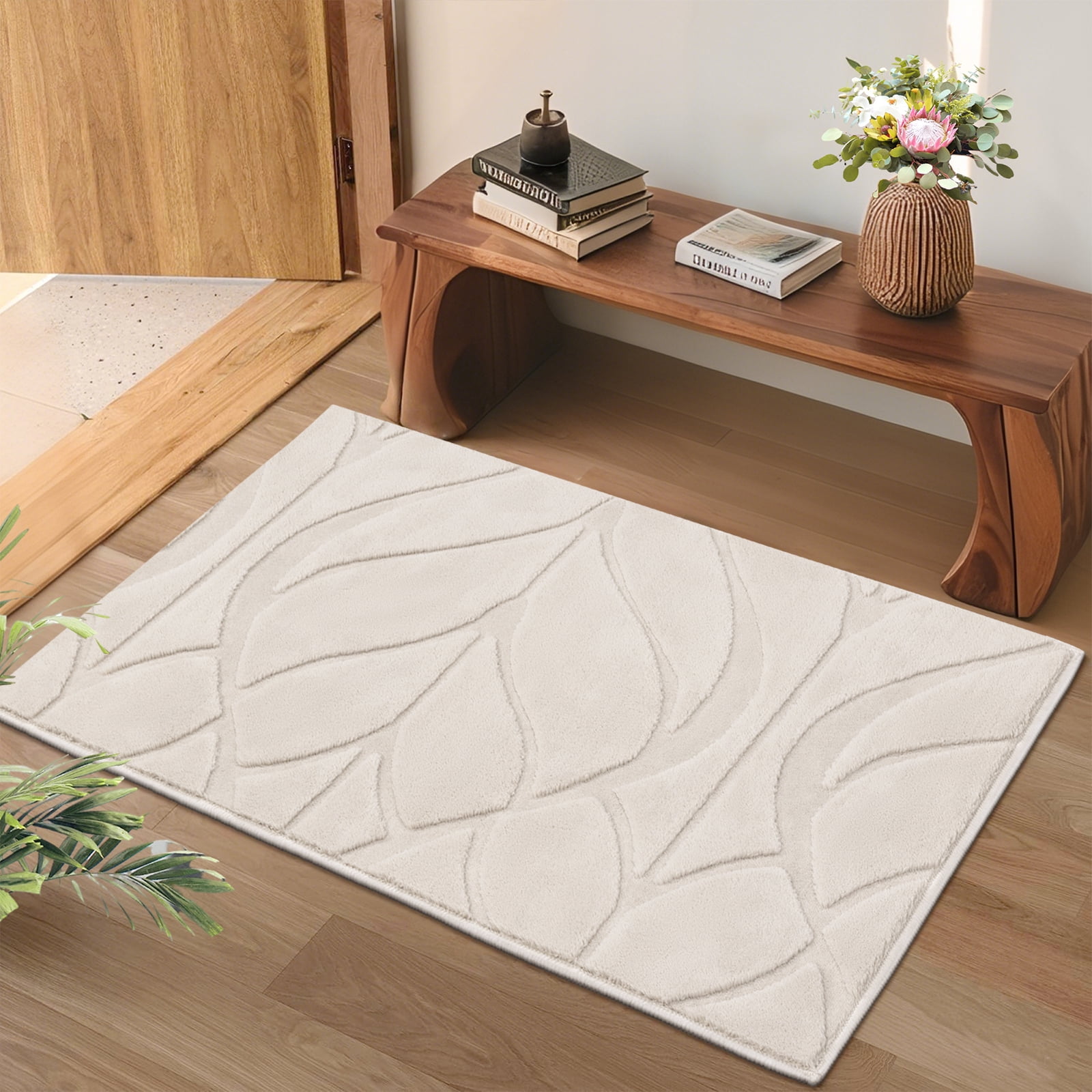 MeyJey 2'x3' Small Shag Area Rug for Living Room Modern High-Low Cut Machine Washable Rugs for Bedroom Dinning Room Office Decor Non-Slip Soft Carpet, Beige