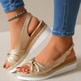 thumbnail image 5 of Viluyesy Womens Wedge Sandals, Wide Width Bow Open Toe Summer Slingback Dressy Shoes Gold, 5 of 5