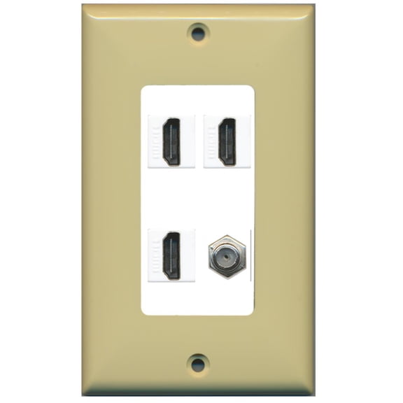 RiteAV - 3 x HDMI and 1 x Coax Cable TV F Type Port Wall Plate Decorative - Ivory/White