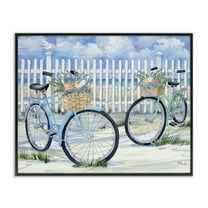Stupell Industries Bicycles at Beach Fence Transportation Painting Black Framed Art Print Wall Art, 14 x 11