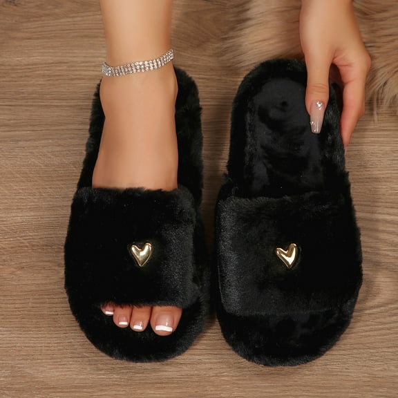 Aueoeo Open Toe Slippers for Women Comfy Trendy Bedroom Slipper Soft Cozy Furry Faux Furs House Shoes