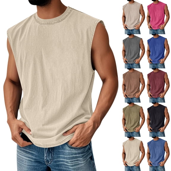 Inglocry Men's Tank Tops Sleeveless Muscle Shirts, Cotton Acid Wash Loose Fit Workout Tanks Tees for Running Beach 2026 Black 2XL
