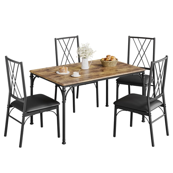 5-Piece Dining Table Set with Bench – Modern Metal & Wood Construction – Space-Saving Rectangular Dinette for Kitchen or Dining Room – Compact Furniture for Breakfast Nook – Classic Color