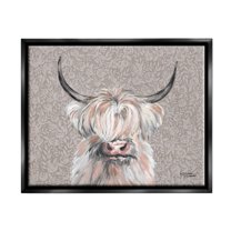 Stupell Industries Grumpy White Buffalo on Floral Print Farm Animal Metallic Gold Framed Floating Canvas Wall Art, 16x20, by Michele Norman