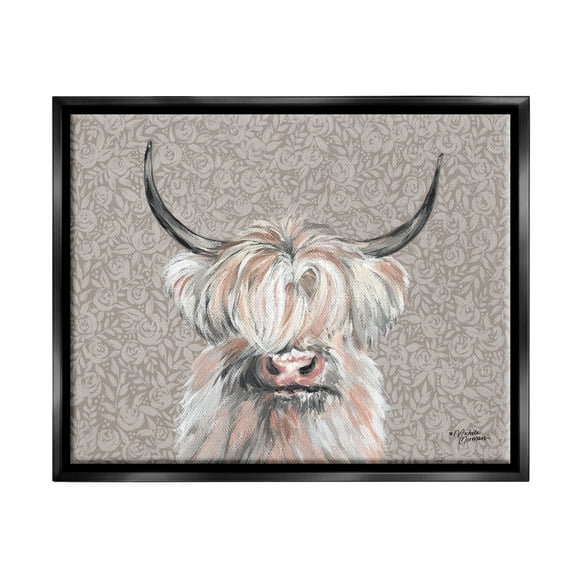 Stupell Industries Grumpy White Buffalo on Floral Print Farm Animal Metallic Gold Framed Floating Canvas Wall Art, 16x20, by Michele Norman