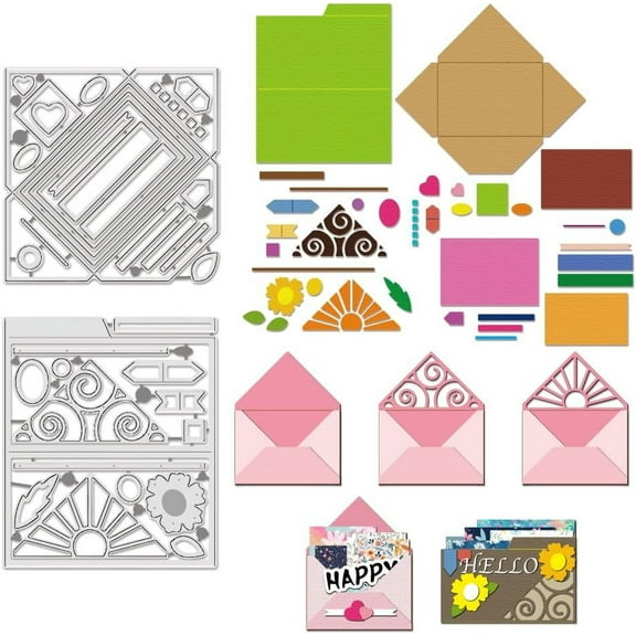 1 Set 2Pcs Envelope Folder Flowers Cutting Dies Carbon Steel Die Cuts Stencils Die Cuts Metal Templates for DIY Scrapbooking Photo Album Decorative Embossing Paper Card