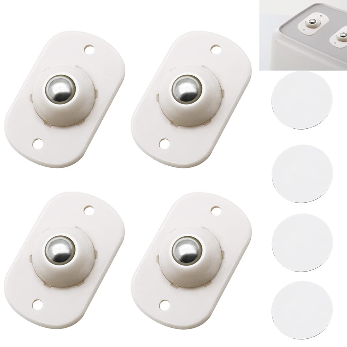 Self Adhesive Caster Wheels Mini Swivel Wheels Stainless Steel Paste Universal Wheel 360 Degree Rotation Sticky Pulley for Bins Bottom Storage Box Furniture Trash Can 24, White 