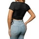 thumbnail image 4 of Pntutb Mujer Casual Manga Corta Cuello Redondo Corto Color Sólido Cordón Blusa tops Pntutb Pntutb-7485, 4 of 9