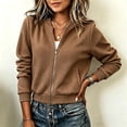thumbnail image 6 of Vynhevius Women Bomber Jacket Solid Stand Collar Zip Up Textured Long Sleeve Pockets Casual Outerwear, 6 of 6