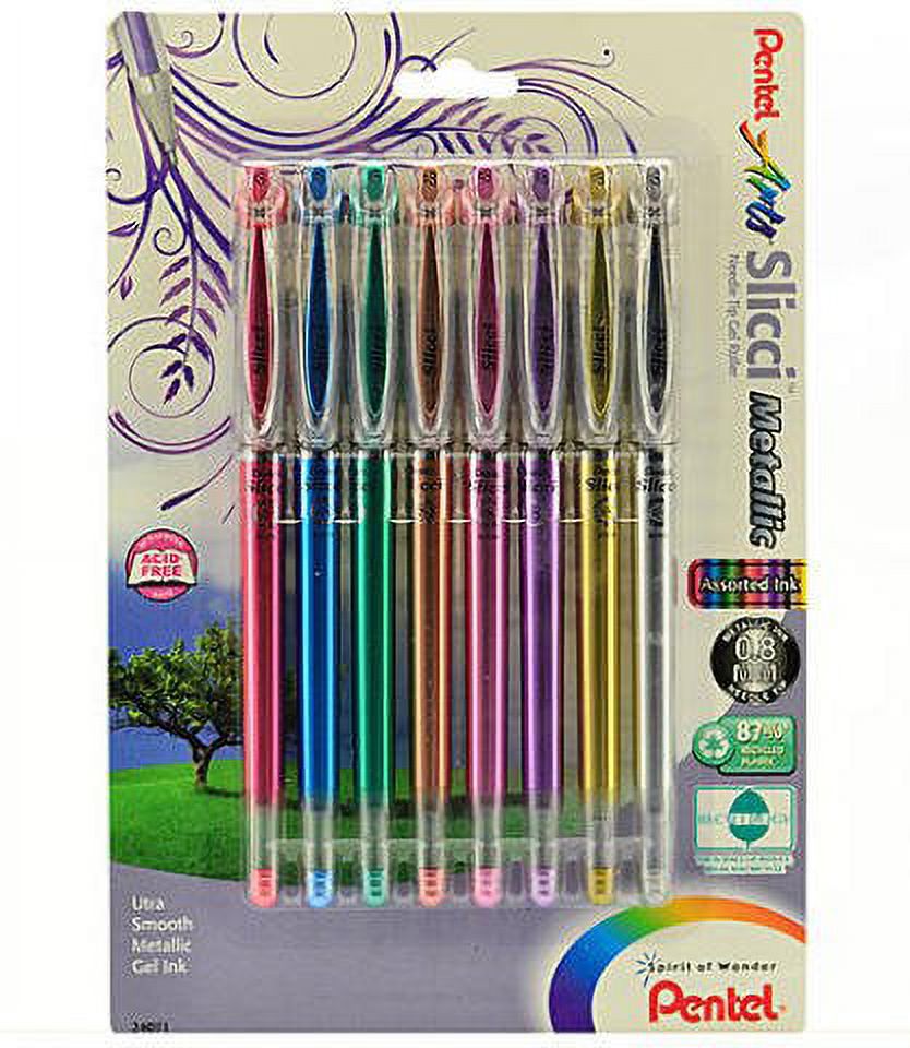 Pentel Slicci Penne Gel 0,25 Mm | Set Da 8 Colori Assortiti | Inchiostro Scorrevole E Senza Acidi | Perfette Per Craft E Journaling