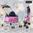 thumbnail image 3 of CL.HPAHKL 4 Wheels Pet Stroller, Easy-Fold Dog Stroller for Medium Small Dogs Cats, Portable Puppy Cage Jogger Stroller with Mesh Windows Lightweight for Travel, Pink, 3 of 8