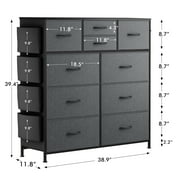 GIKPAL 10 Drawer Dresser, Chest of Drawers for Bedroom with Side Pockets and Hooks, Black