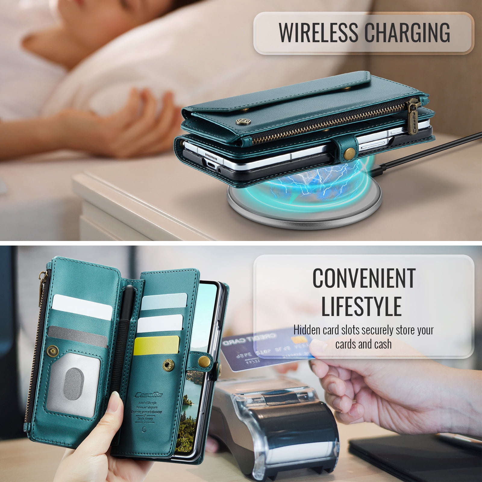 Asuwish Compatible with Samsung Galaxy Z Fold 7 5G 2025 Zipper Wallet Phone Case With pen slot Crossbody Lanyard Strap Flip Card Holder Slot Cell Cover for ZFold7 Z7 G Fold7 7Z Women Girls Green