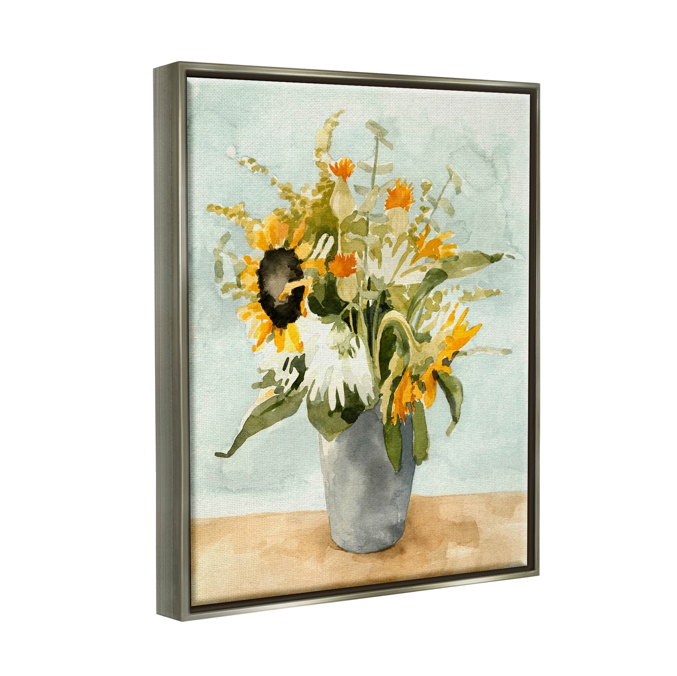 Stupell Industries Mixed Sunflower Bouquet Country Florals Painting Luster Gray Floating Framed Canvas Print Wall Art, Design by Emma Caroline