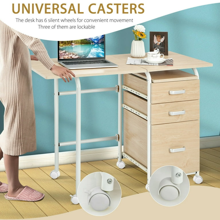 Gymax Folding Computer Laptop Desk Wheeled Home Office Furniture