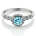 thumbnail image 2 of Gem Stone King 0.92 Ct Round Blue Apatite White Created Sapphire 925 Sterling Silver Ring, 2 of 3