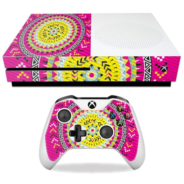 MightySkins Carbon Fiber Skin for Microsoft Xbox One S - Pink Aztec | Protective Durable Textured Carbon Fiber Finish | Easy to Apply Remove and Change Styles | Made in The USA