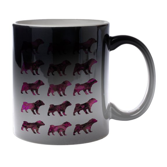 KuzmarK Black Heat Morph Color Changing Coffee Cup Mug 11 Ounce - Pug Dog