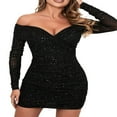 thumbnail image 1 of Women Sequins Bodycon Formal Dress Ruched Off-Shoulder Evening Gown, 1 of 6