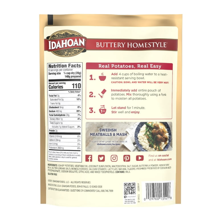  Idahoan BUTTER HOMESTYLE Mashed Potatoes FAMILY SIZE 8oz. (3  Pack) : Grocery & Gourmet Food