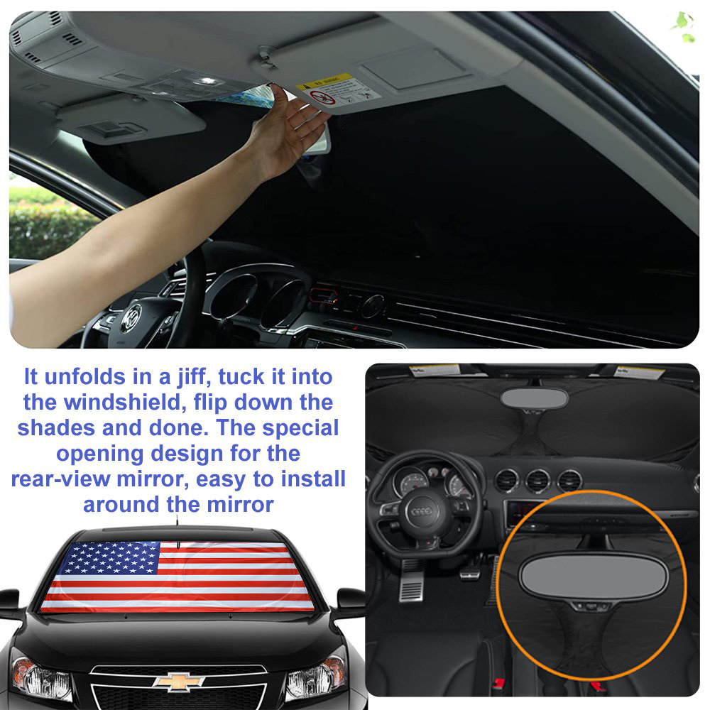 Homeya Car Sun Shade with American Flag Design, 59"x33.4" photo 7