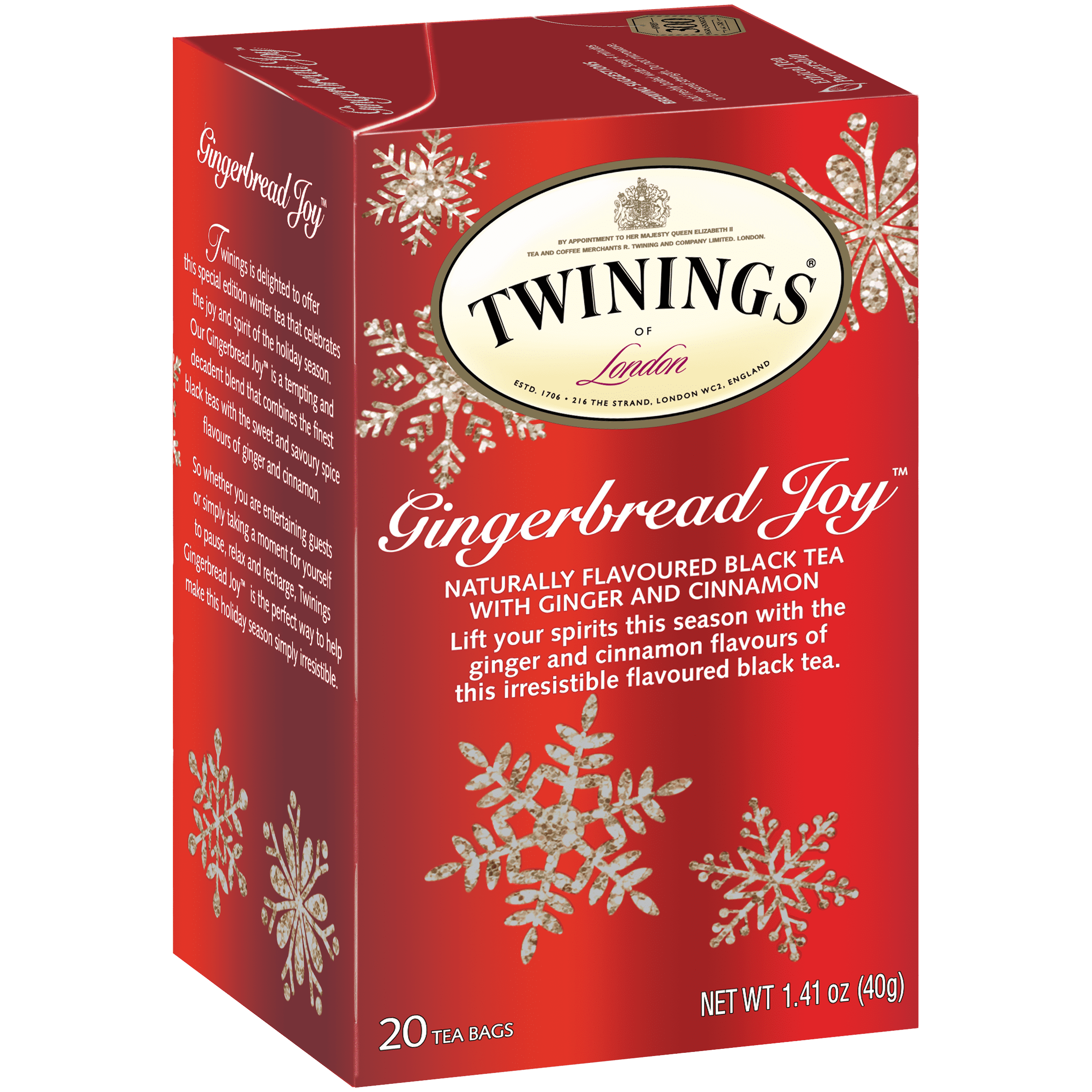 Twinings Gingerbread Joy Ginger and Cinnamon Black Tea Bags, (6) 20 Count Boxes (120 Ct.)