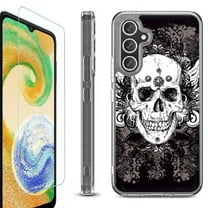 For Samsung Galaxy A26 5G Phone Case Cover, Shockproof Bumper Hybrid Case with Tempered Glass Screen Protector, by OneToughShield - Grunge Skull