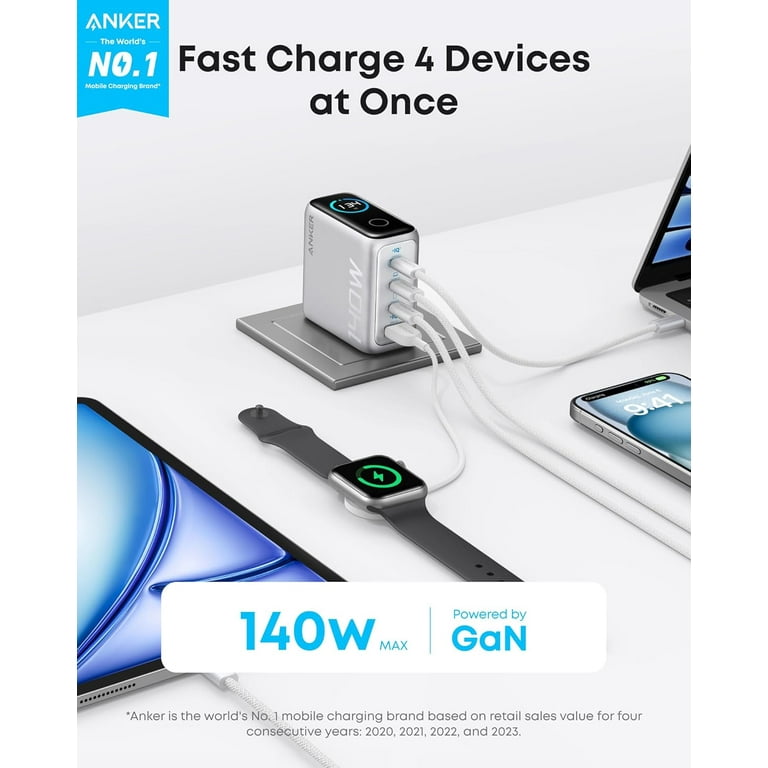 Anker Laptop Charger, 140W Max 4-Port GaN USB C Power Adapter with
