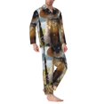 thumbnail image 2 of Naloa Cat In Sun Hat Men’s Pajamas Set - Long Sleeve Button Down Sleep Shirt and Pajama Bottoms Sleepwear Set-Medium, 2 of 7