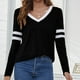 thumbnail image 1 of Pntutb moda mujer Casual manga larga cuello en V Patchwork señoras tops tops camiseta blusa Pntutb Pntutb-6074, 1 of 4