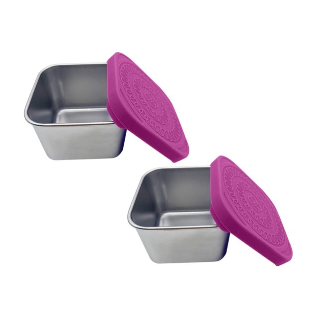 2PC Stainless Steel Cutlery Set Snack Box Leakproof Small Food Containers With Silicone Lids Stackable Snack Pots For Kids Stainless Steel Snack Containers Lunch Box For Kids School Pink