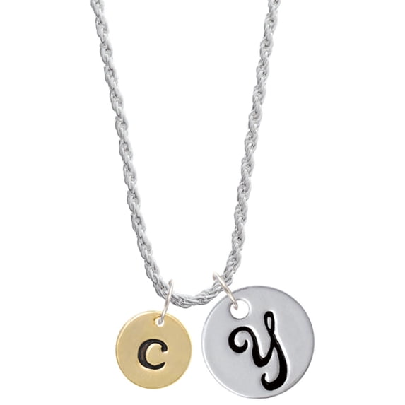Delight Jewelry Goldtone Disc 1/2'' Initial - c - Silvertone Script Initial Disc - Y - Charm Necklace, 20"+3"