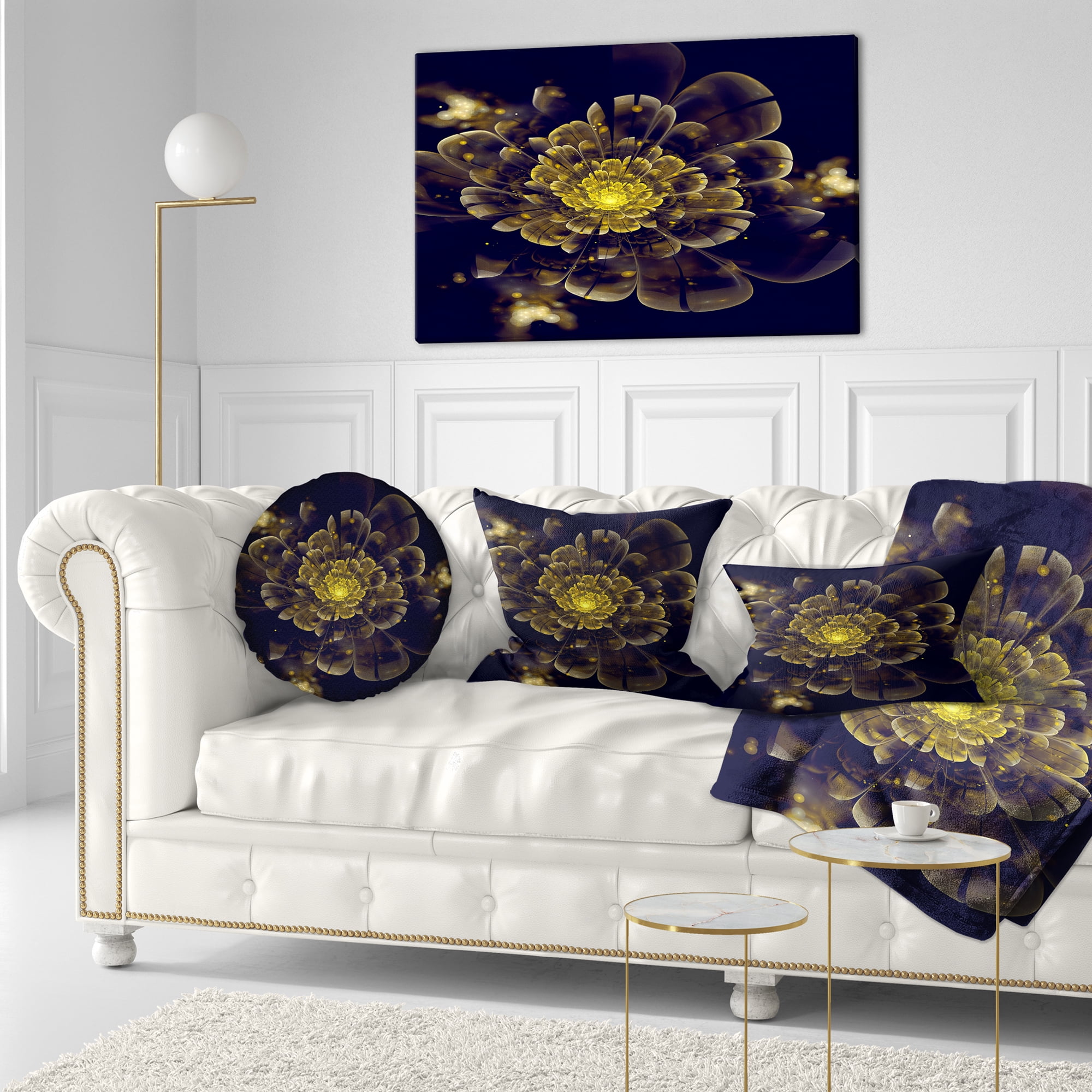 Designart Golden Metallic Fractal Flower - Abstract Throw Pillow - 12x20