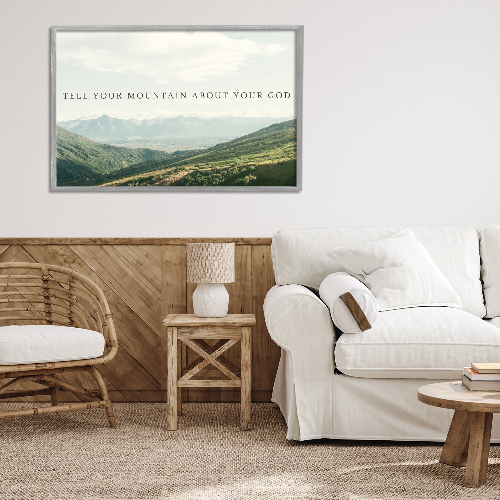 Stupell Industries Tell Your Mountain About God Gray Framed Giclee Art, design by Kali Wilson