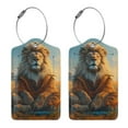 thumbnail image 3 of Honeii Prairie Meditating Lion Print Leather Luggage Tag for Suitcases,ID Tags,Bag Tags for Luggage,Functional Travel Tag-4 PCS, 3 of 5