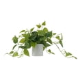 thumbnail image 5 of Artificial Faux Indoor Potted Plant 14.2 in Hanging Greenery Fake Hanging Pothos Plant in White Pot Realistic Small Desk Shelf Bathroom Kitchen Office Decor Modern Minimalist Home Decoration, 5 of 8