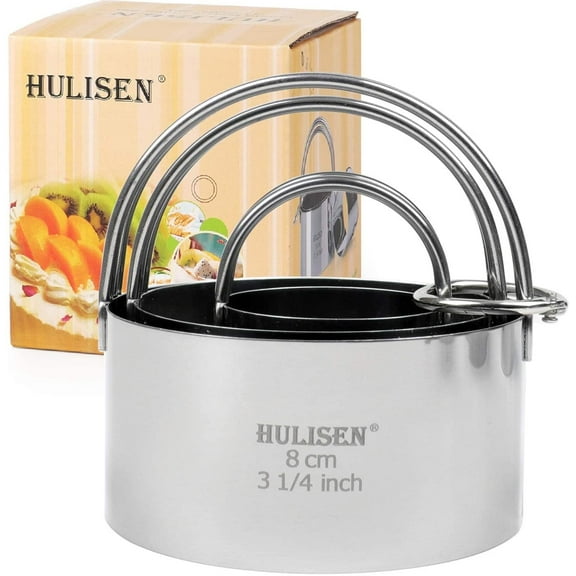 HULISEN Biscuit Cutter Set (3 Pieces/Set), Stainless Steel Round Cookies Cutter with Handle, Professional Kitchen Baking Dough Tools, Gift Package