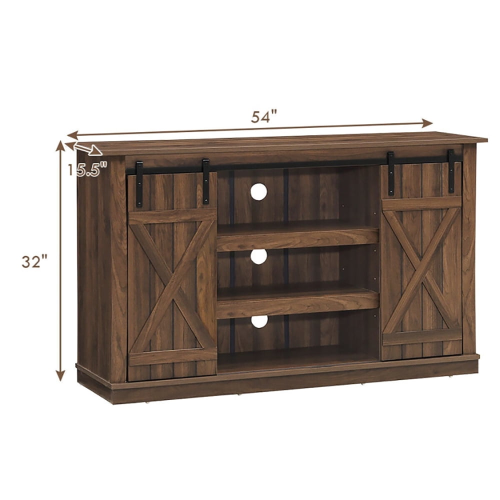 Finihen TV Stand, TV Cabinet, Sliding Barn TV Stand Console Table, Media Entertainment Center with Storage, for Living Room, Bedroom, Brown