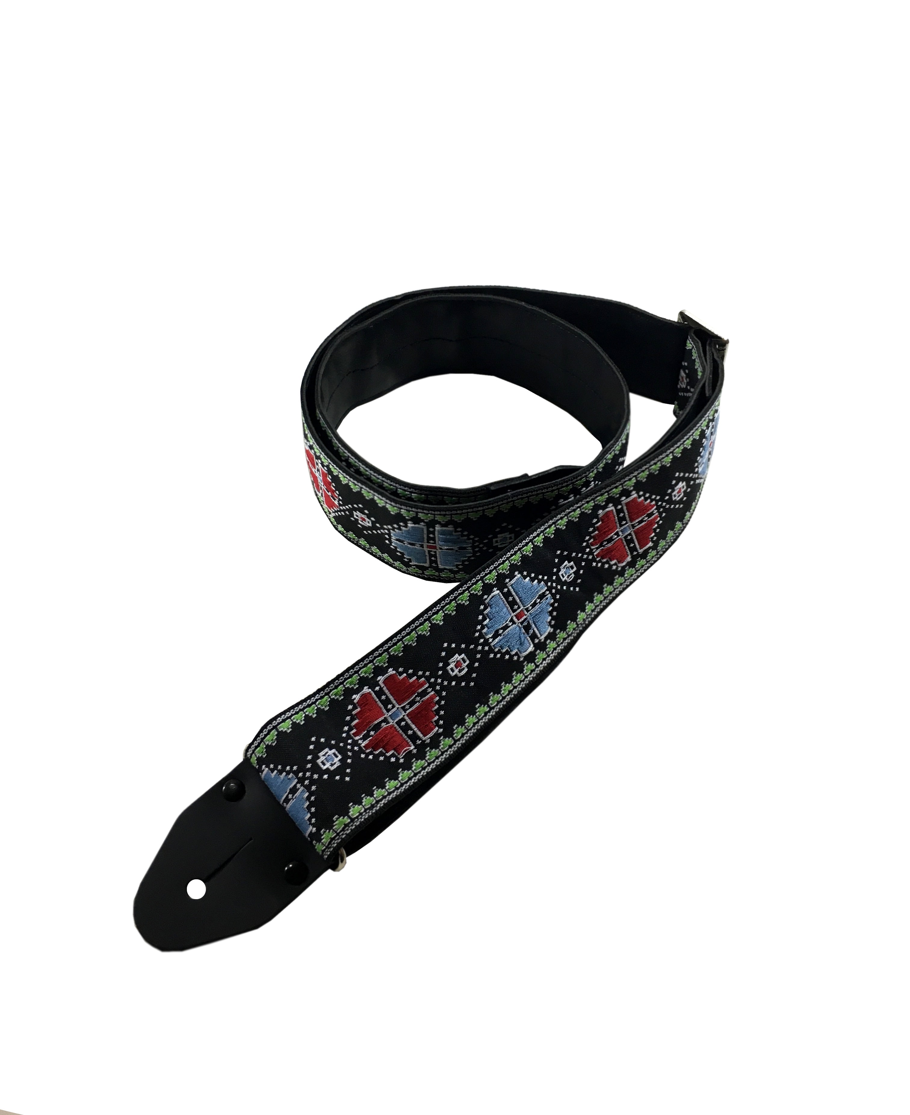 Ace Guitar Strap Vintage Style Jacquard Weave Blue Green Red